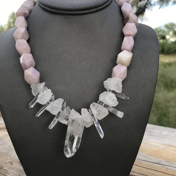 Goddess Necklace Genuine Quartz Crystal Pink Kunzite Solid Sterling Silver 925 - Picture 10 of 12